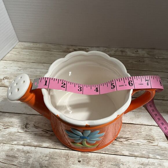 Ceramic Decorative Watering Can Pitcher Vase, Orange, Floral, Spring, Easter - Picture 9 of 10